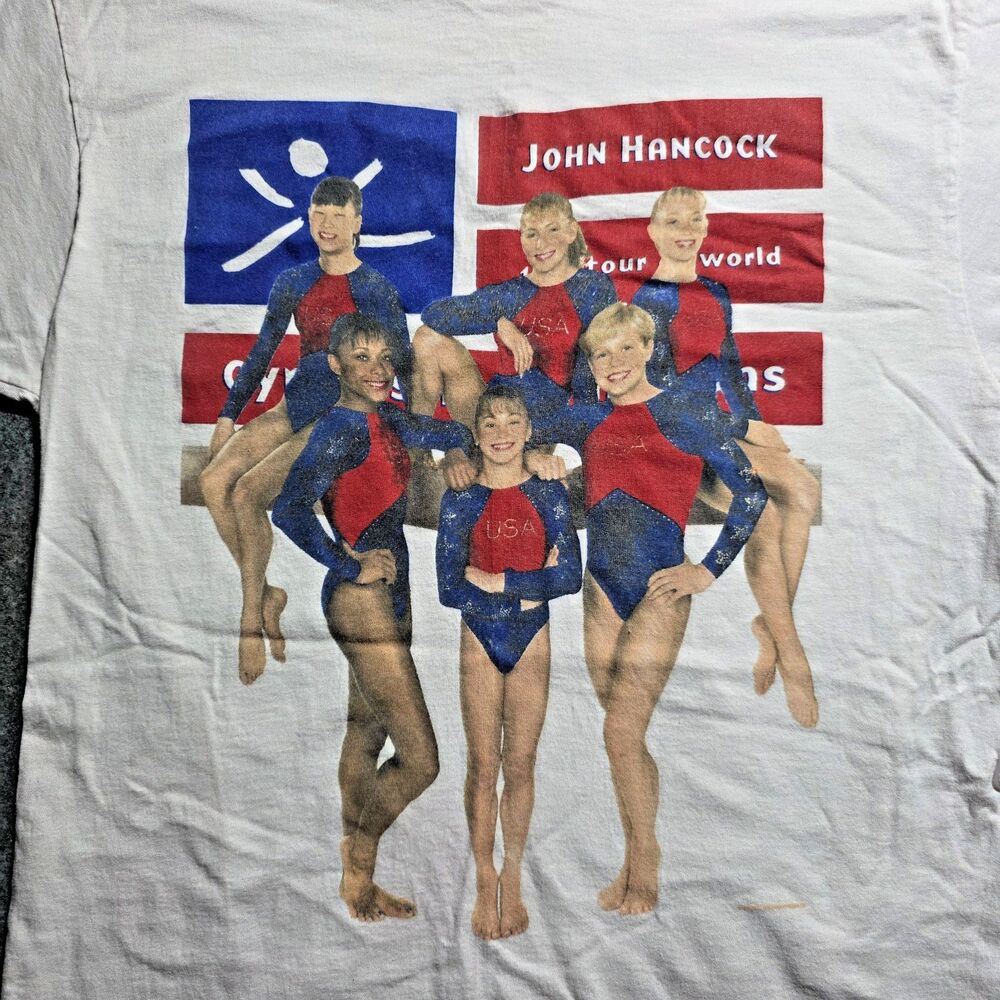 Vintage John Hancock Tour of the World Gymnastics Shirt Men’s M White - Picture 2 of 8